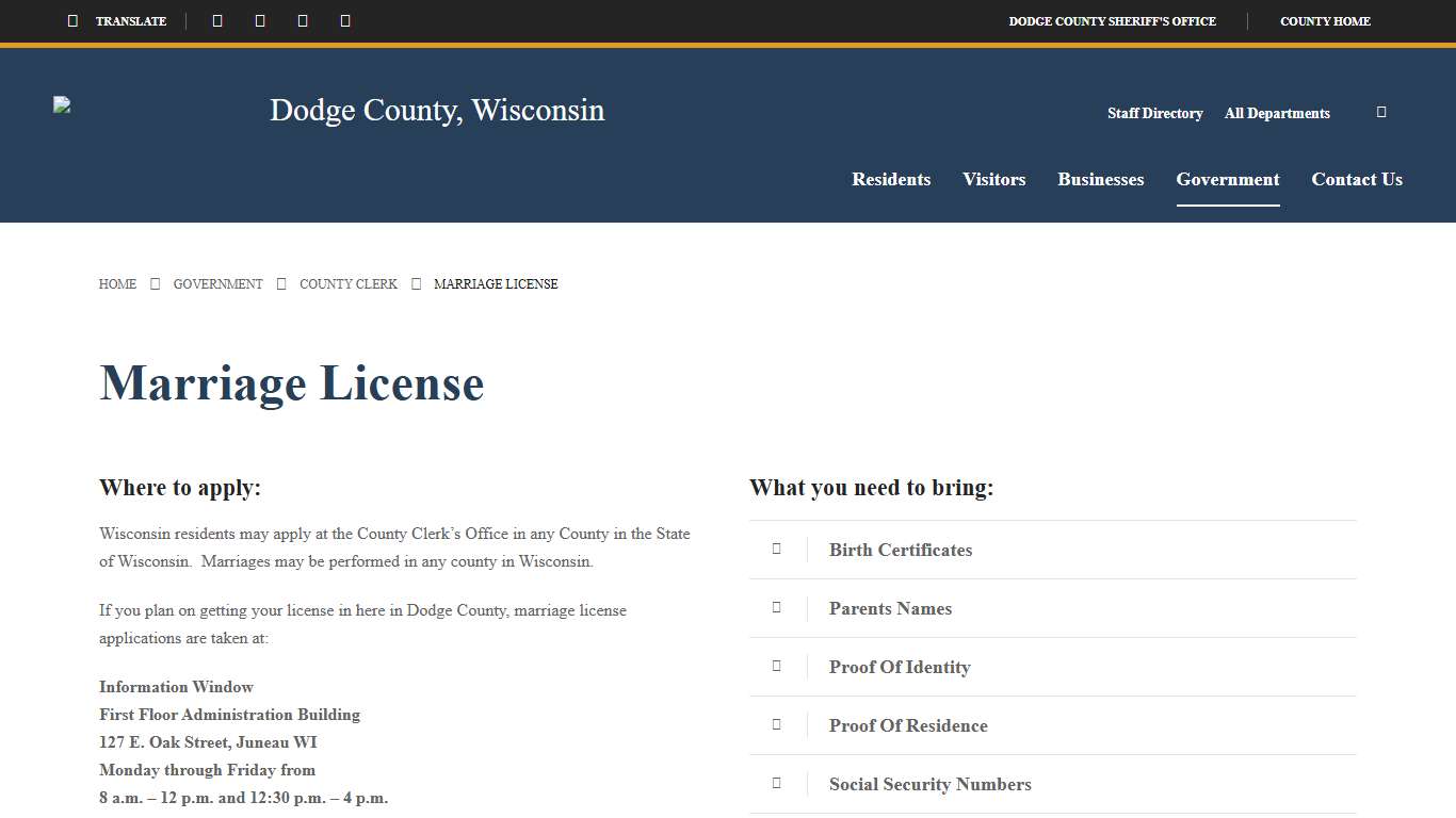 Marriage License - Dodge County, Wisconsin